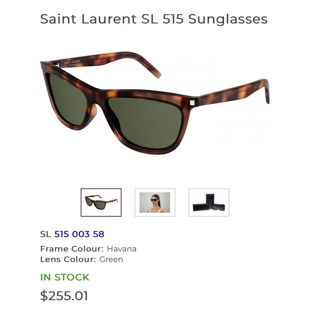 Saint Laurent SL 515-003 Tortoise Shell Brown Green Lense Sunglasses UniSex - Picture 2 of 8